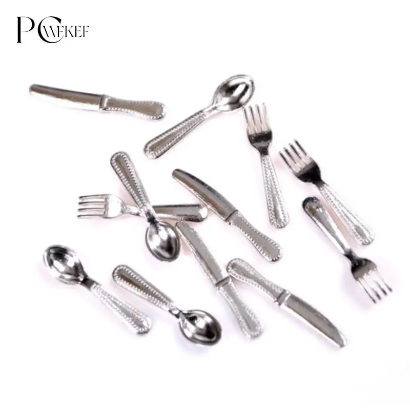 

12PCS/set Vintage Mini Cutlery Knife Fork Spoon Dollhouse Miniatures Tableware Childrens Toy Doll House Decor 2Colors