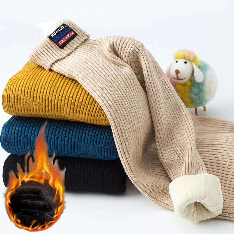 

Детский вязаный свитер на осень и зиму, утепленная флисовая водолазка, топы, Повседневный пуловер, нижнее белье, свитер для мальчиков и девочек, детская одежда