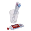 4Pcs/Set Dollhouse Miniature Cup Toothpaste Toothbrush Set Miniature Dollhouse Bathroom Scene Decor 1:6 1:12 Dollhouse Decor 3