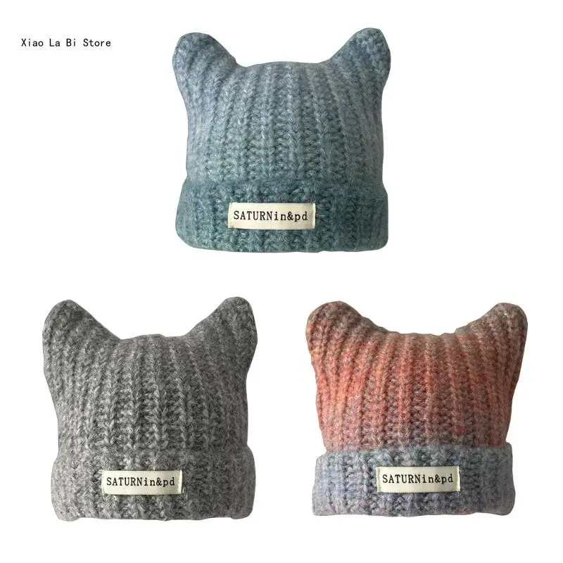 

Cat Ears Knitted Hat Autumn and Winter Hats Stylish Streetwear Accessory for Women and Girls XXFD