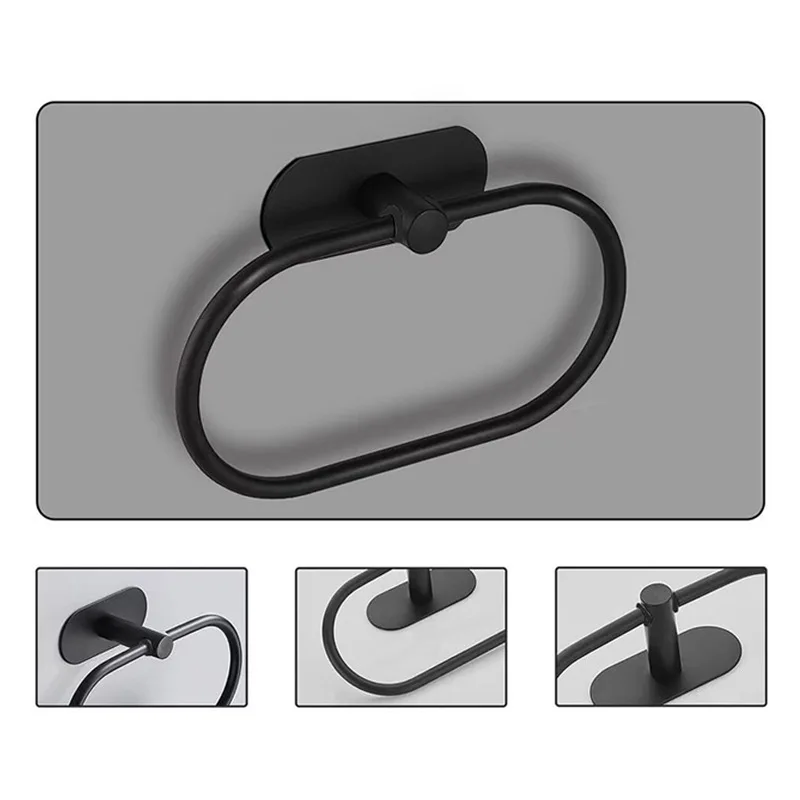 Towel ring, non-drilling 304 stainless steel towel rack black towel holder bathroom toilet hanger oval ring bathroom accessories
