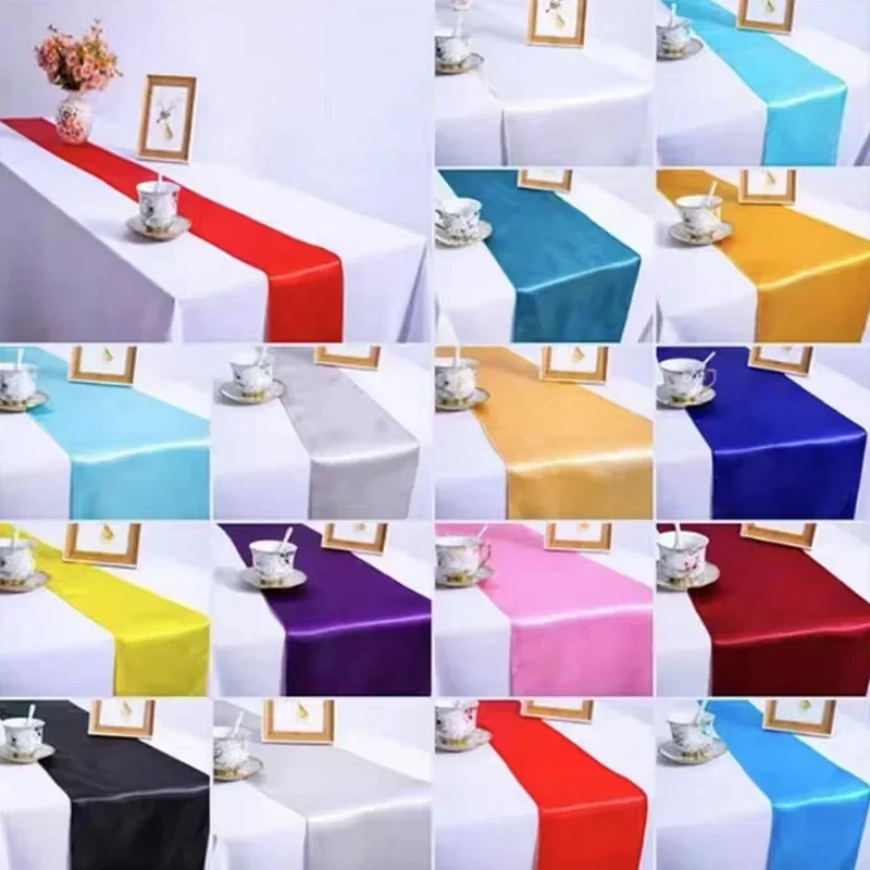 

30x275cm Satin Table Runner Autumn Table Runner For Dining Table Christmas Wedding Decoration Red chemble mariage decoration