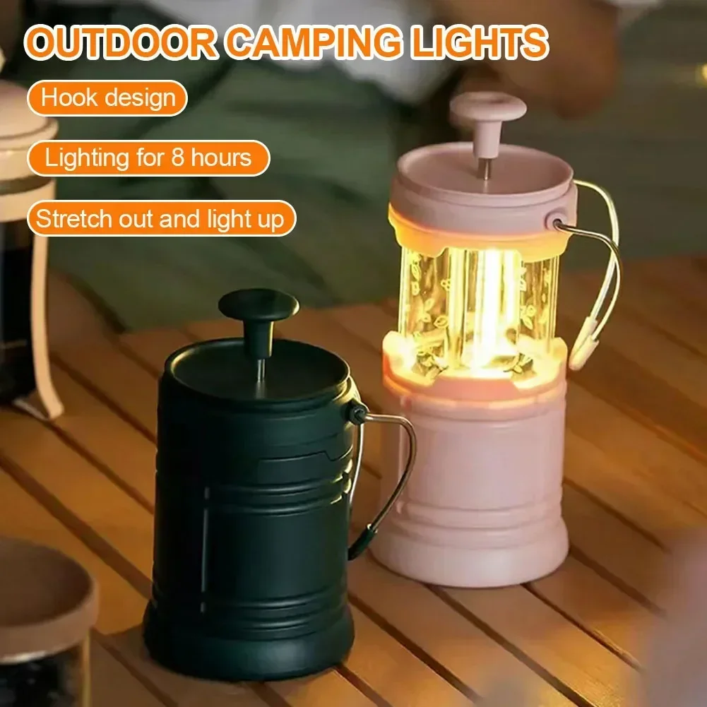 Multifunctional Camping Atmosphere Light with Hook Hand Pull Off Design Outdoor Portable Waterproof Emergency Flashlights
