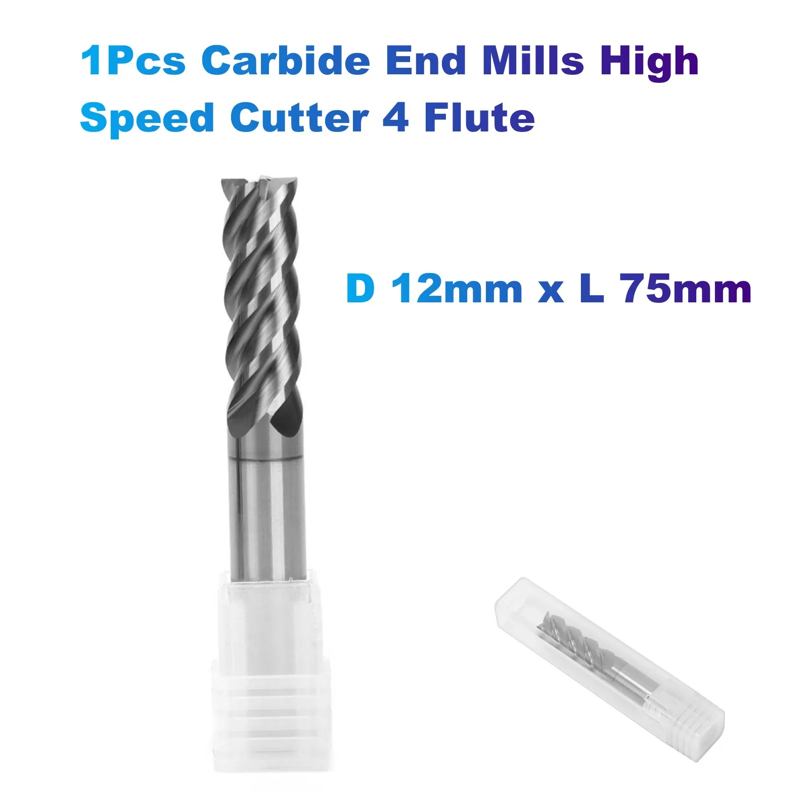 

1Pcs Carbide End Mills High Speed Cutter 4 Flute (D 12mm x L 75mm) for Cutting High Hardness 58HRC, CNC Milling Hardened Metals