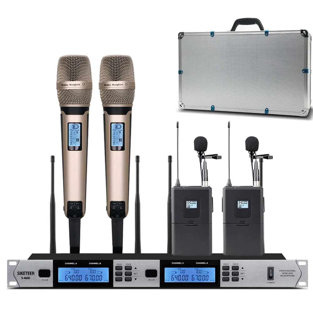 UHF wireless microphone system 4-channel conference microphone suitable for large and small conference room microphones