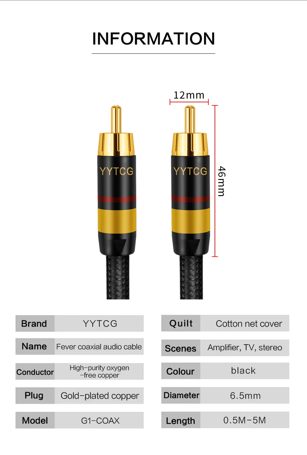 HiFi Digital Audio Koaxialkabel 75Ω Hi-End Stereo Audio Rca auf Rca Stecker Koaxialkabel für DVD Projektor TV Lautsprecher Verstärker – Detail 11
