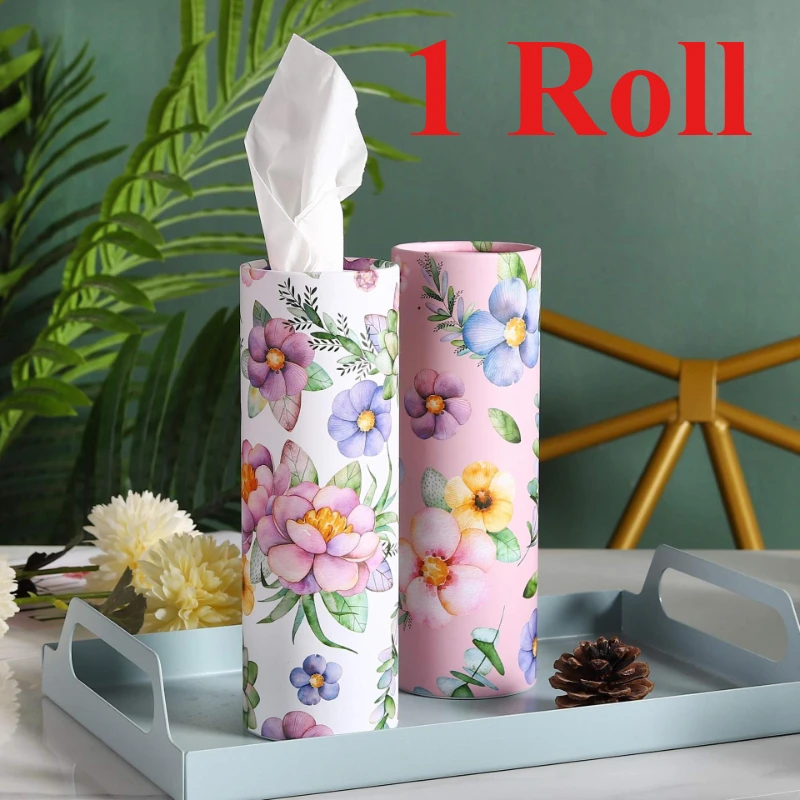 1Roll Flower Patterned Cylindrical Tissue Napkin Tissue Tube Handkerchief Paper Travel Tissue Tube Suitable for Cars and Homes