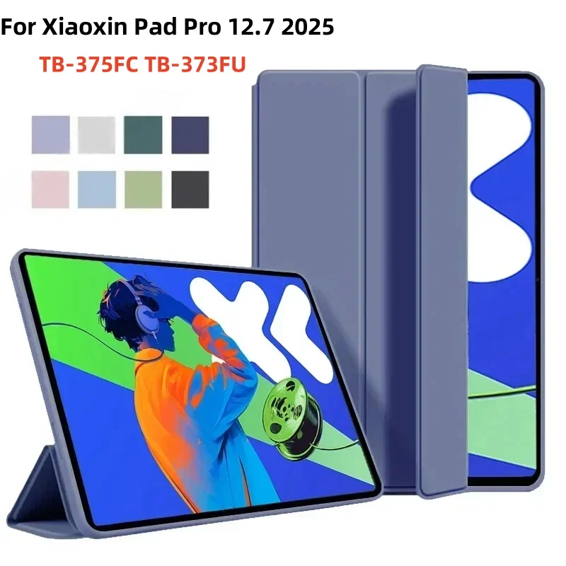 Tablet Case For Lenovo Xiaoxin Pad Pro 12.7" Trifold Magnetic Stand Soft TPU Back Cover TB375FC