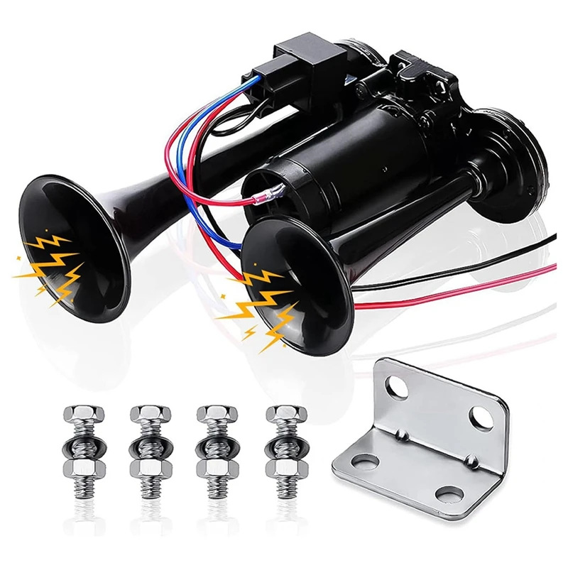 Horn Kit Car Air Horn 12V 150Db Super Loud 2 Tromba Con Compressore Per Camion Treni Barche Nere