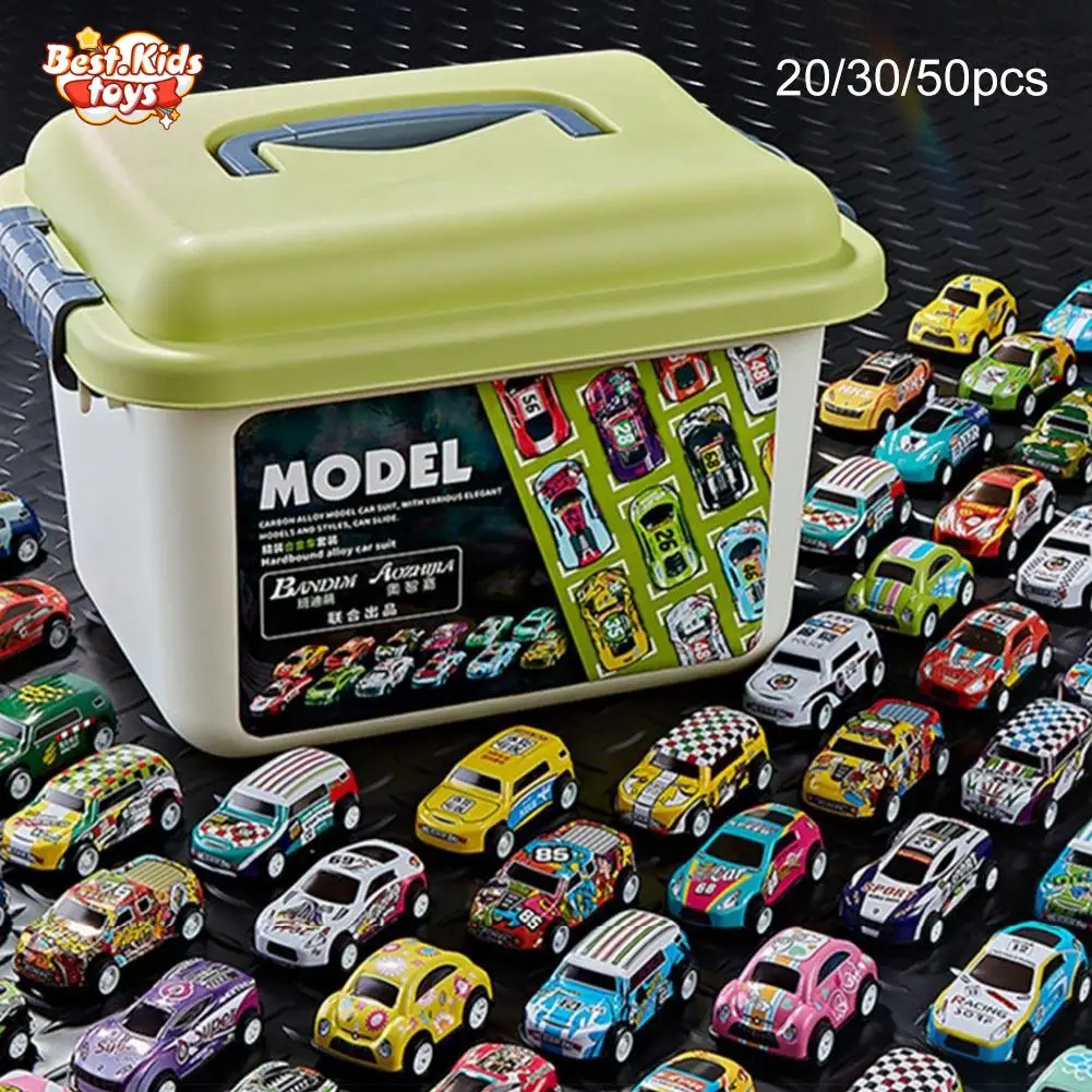 

20/30/50Pcs Alloy Mini Racing Car Storage Box Pull Back Car Set Rebound Multiple Vehicle Collections Kids Toys Boys Xmas Gift