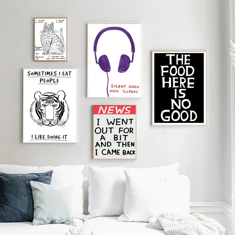 David Shrigley – affiche murale avec dessin de tigre, crabe, crème glacée, chat, impression nordique, peinture sur toile, photos murales, décor de