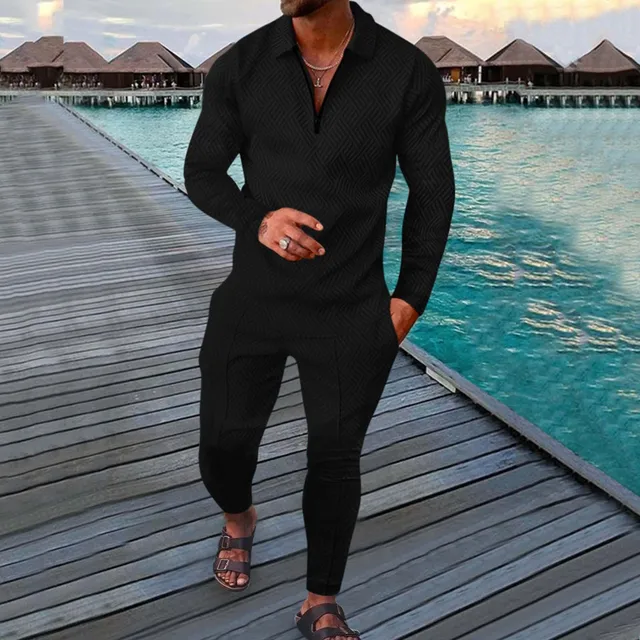 Nuovo set di pantaloni lunghi e a maniche lunghe stampati primaverili e autunnali, semplici articoli dimagranti quotidiani in tinta unita, abbigliamento da uomo unisex 4