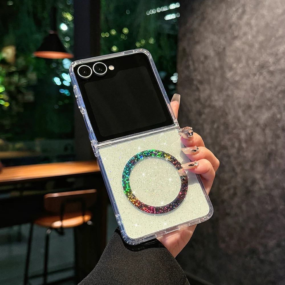 Glitter Stars Magnetic Shockproof Transparent Case with Wireless Charging Compatibility