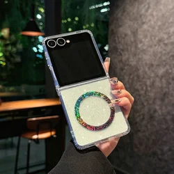 Glitter Stars Magnetic Shockproof Transparent Case with Wireless Charging Compatibility - Galaxy Z Flip5 (Star)