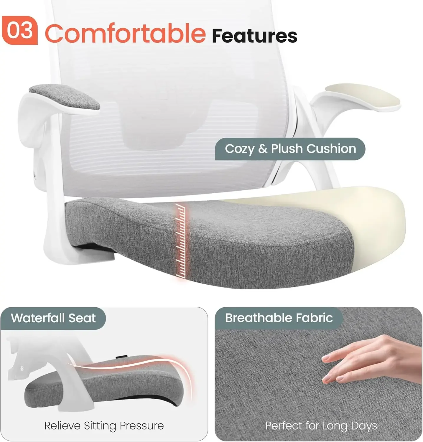 Height and Ergonomic Design Home Office Computer Desk Chair Executive Lumbar Support Padded Flip-up Armrest Swivel Chair (Grey) 6