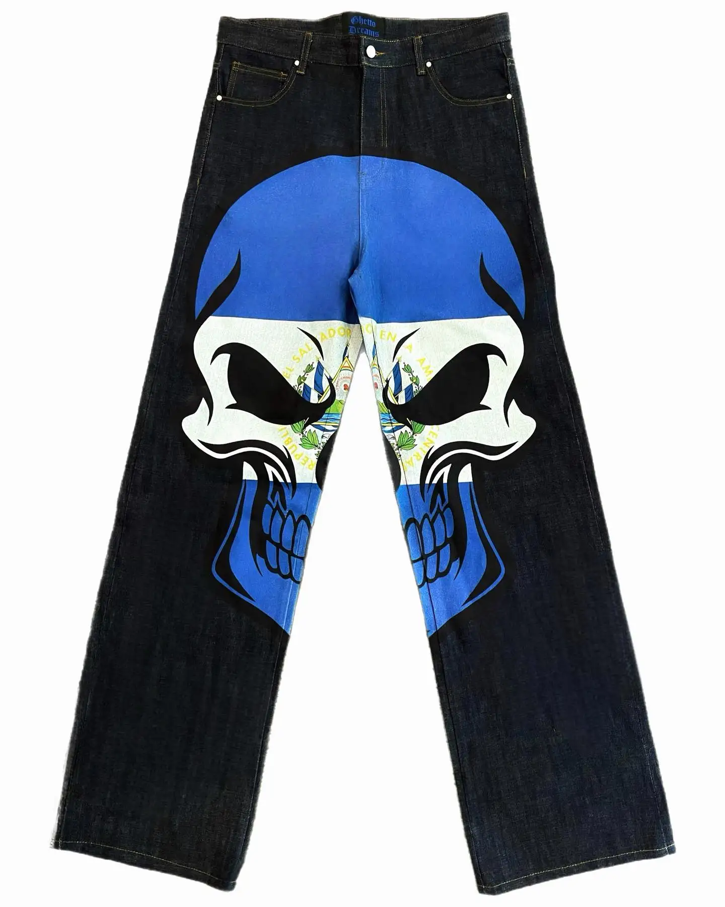 Men Jeans Jeans Trousers Gothic Retro Skull Print Baggy Denim