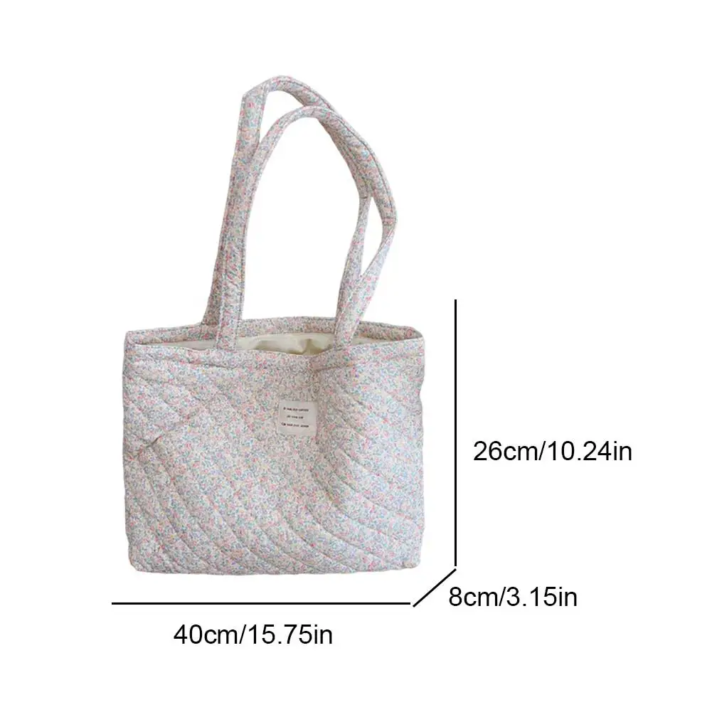 Women Quilted Diamond Lattice Handbag Large Capacity Padded Shopping Tote Lightweight Floral Shoulder Bag Cotton Chic Hobo Bag