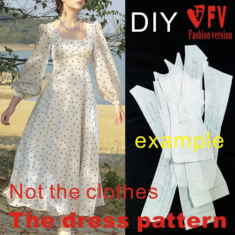 Pattern shop women's square neck puff sleeve chiffon dress pattern clothing sewing structure design drawing BLQ-604 sewing template