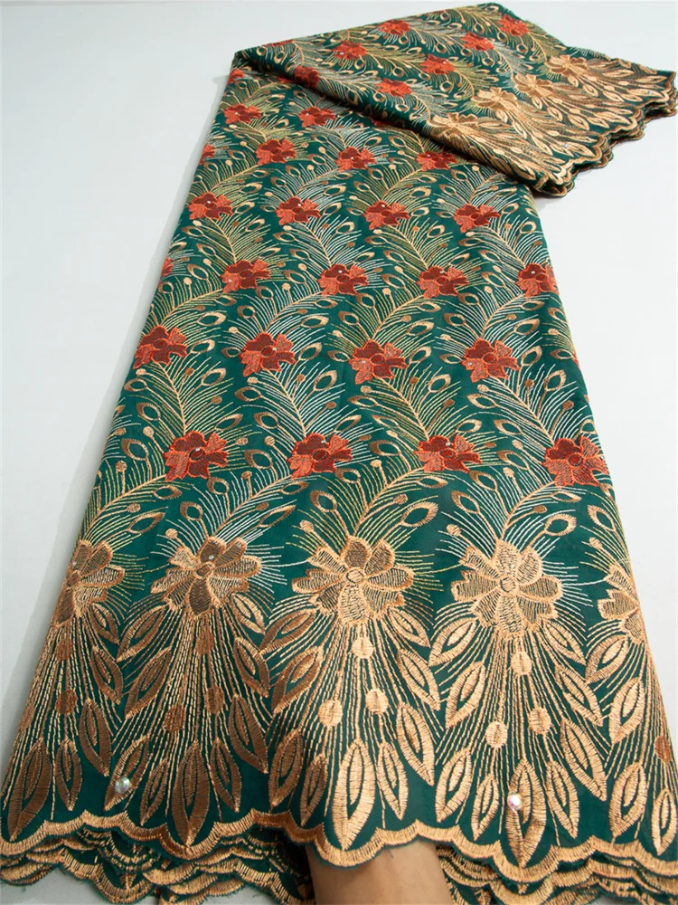 Nigerianischer Stickerei-Baumwoll-Spitzenstoff 2024, hohe Qualität, 5 Yards, Schweizer Voilespitze, afrikanischer Stoff, elegantes Kleid für Frauen A3806 – Detail 4