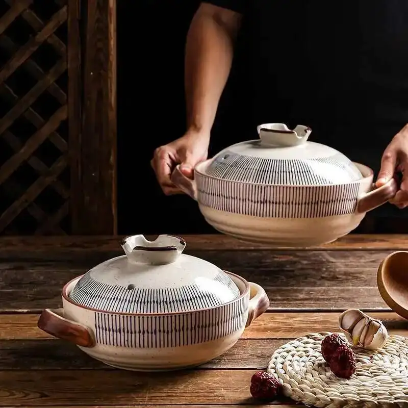 Casserole de cuisine rétro japonaise avec couvercle, poêle à Leurs oût, soupe en céramique, cuisson, bomicrophone optique, pots astronomiques 1 Casserole de cuisine rétro japonaise avec couvercle, poêle à Leurs oût, soupe en céramique, cuisson, bomicrophone optique, pots astronomiques 1