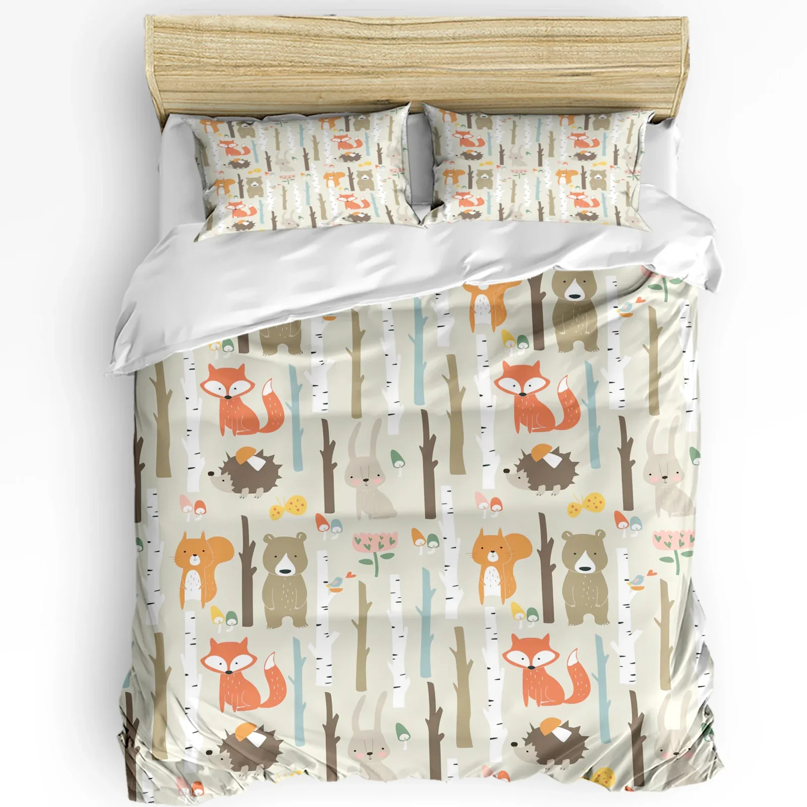 

Cartoon Forest Animal Tree Fox Bear Rabbit Kawaii 3pcs Bedding Set For Bed Home Textile Duvet Cover Quilt Cover Pillowcase