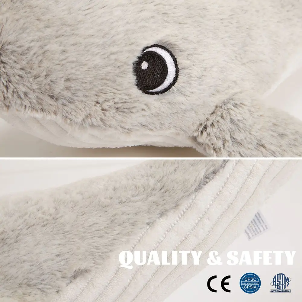 46cm Grey Whale LED Luminous Plush Toy Animal Throw Pillow Soft and Comfortable Children's Cotton Filled Cushion Gift for Girl