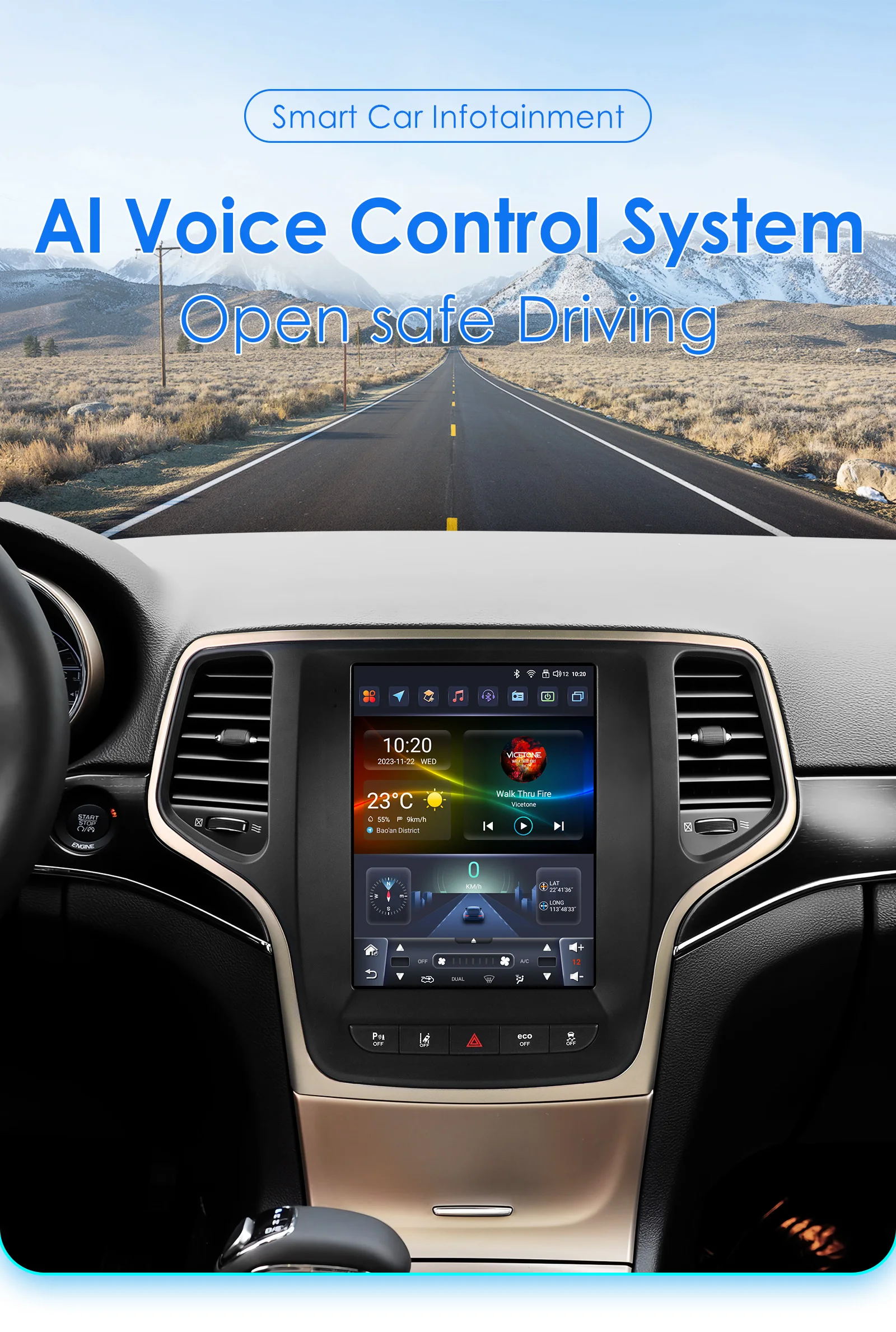 Hizpo 9,7 "Carplay Android 13 Auto radio Für Jeep Grand Cherokee 2014-2022 auto intelligente systeme Vertikale Bildschirm BT RDS DSP 7862 – Detail 2