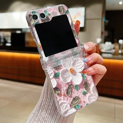 Étui de téléphone rigide clair avec peinture à l'huile de fleurs pour la série Samsung Galaxy Z Flip
