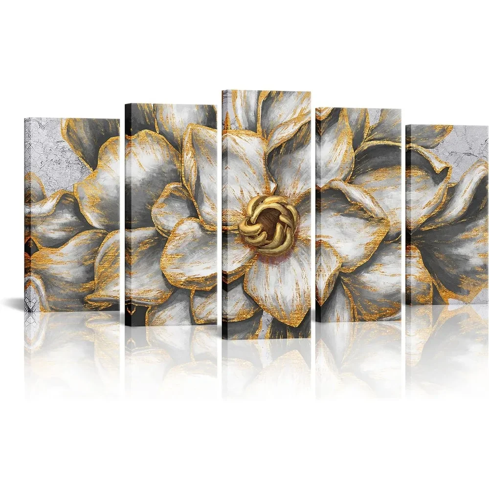 

Living Room Bedroom Wall Decoration Canvas Decoration Painting Gold Gray Flowers Vintage Abstract Elegant Print Decor Home