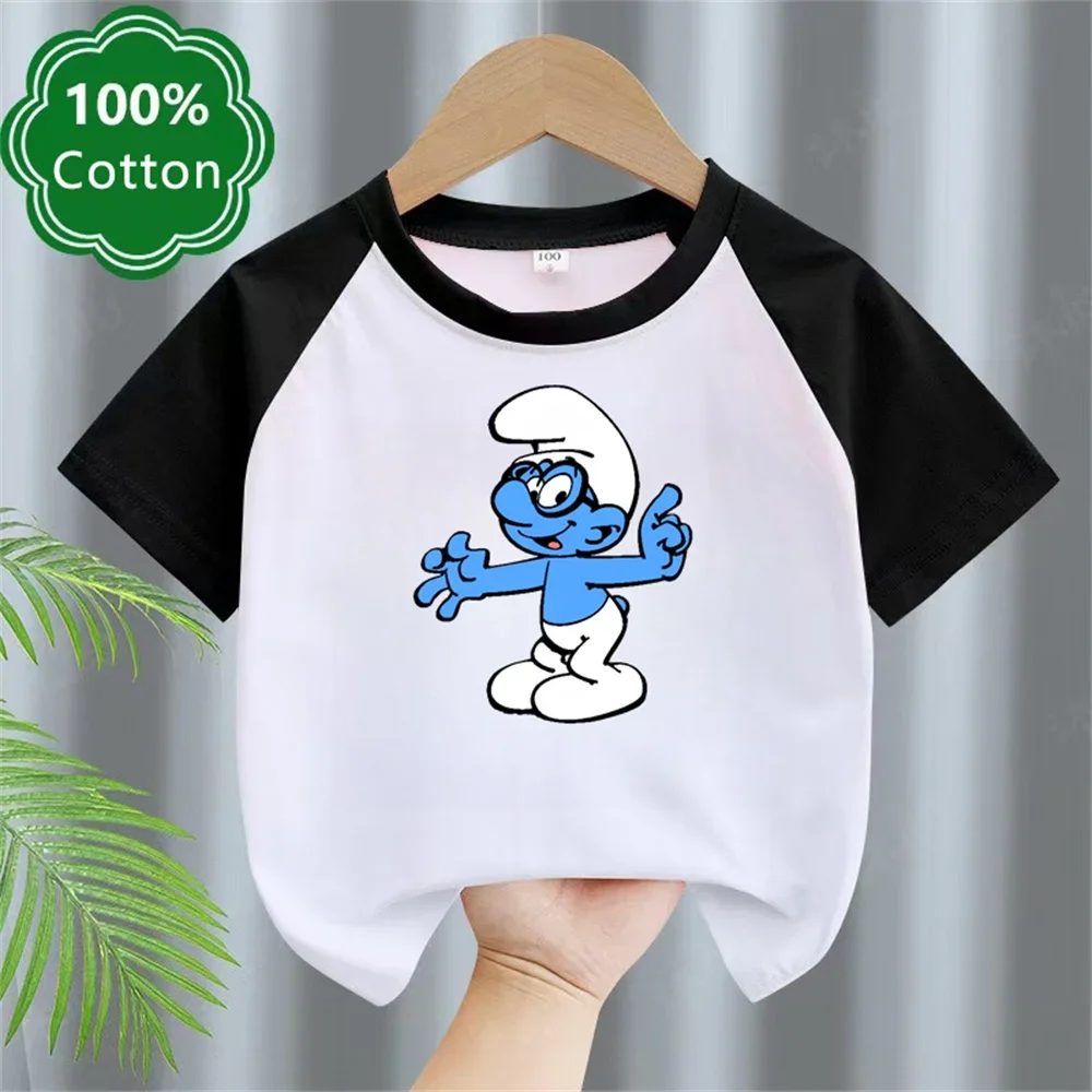 Kids Cotton T-shirt Game Smurf Cartoon Print Boy T-shirt Summer Casual Short Sleeve Baby Girl Clothes Kids T-shirt Top 4