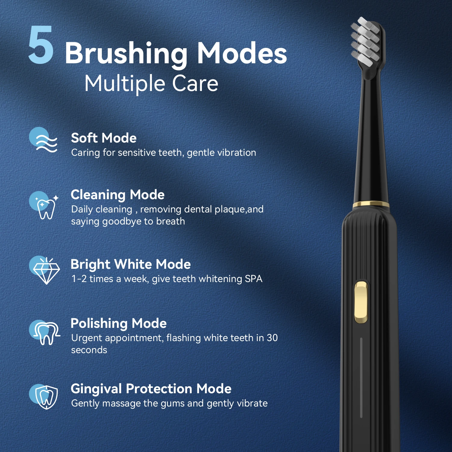 Sejoy Electric Toothbrush USB Rechargeable 12 Replacement Toothbrush Heads 6 Modes Adult Ultrasonic Teeth Cleaning 3