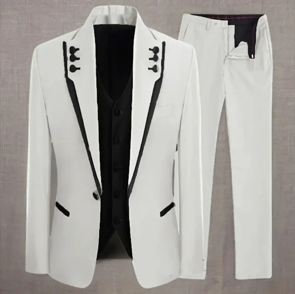

White Formal Men Suits 3 Piece Set for Male Custom Made Party Groom Wedding Costume Homme Clothing New Arrival