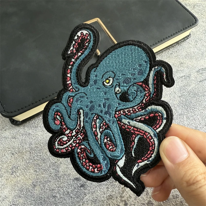 Oktopus bestickter Aufnäher, taktisches Moralabzeichen, Klettverschluss, cooler Rucksack, Hut, Zubehör, Aufkleber
