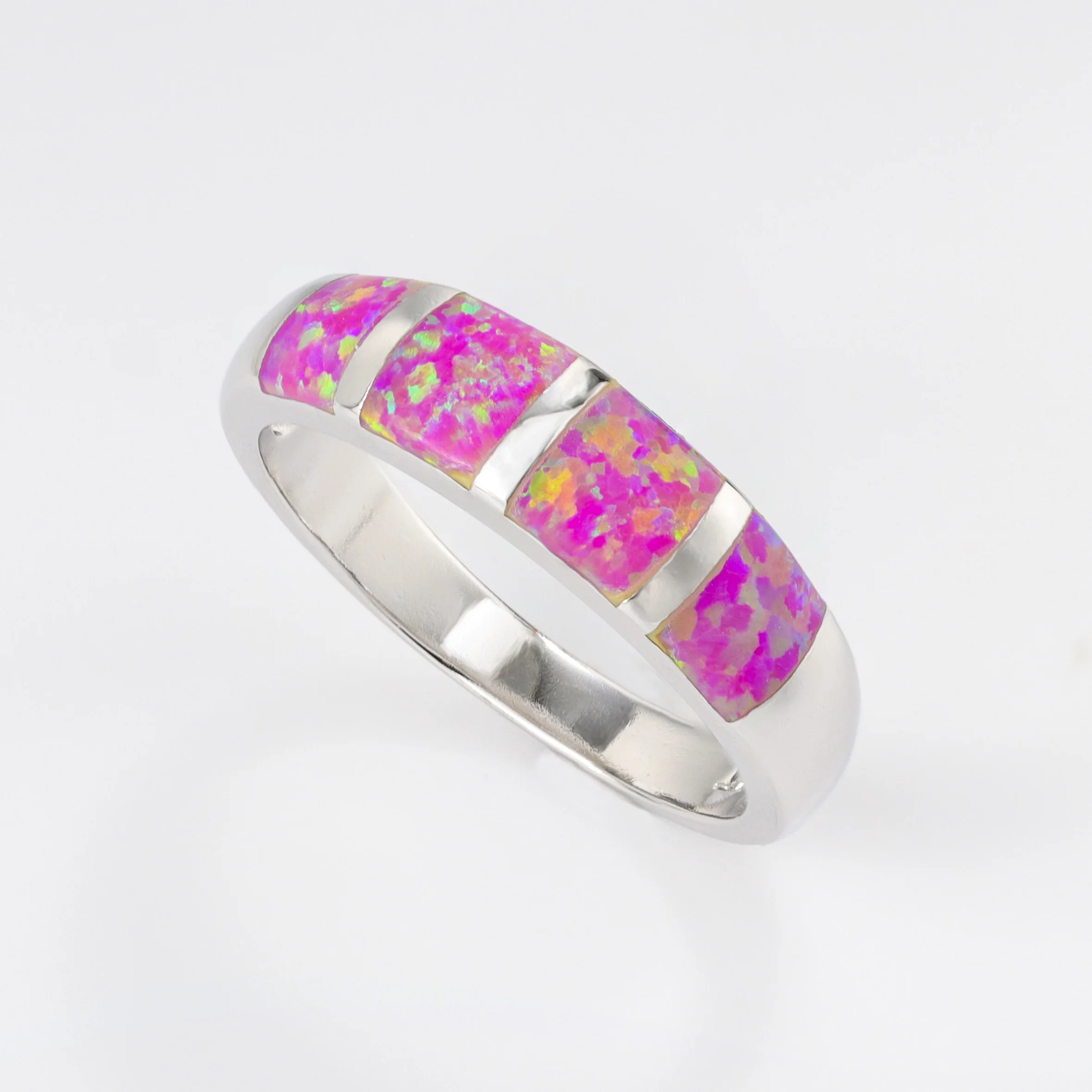 Anillo De Mujer Con ópalo De Fuego Azul Oceánico Labrado - Plata Con Baño De Rodio, Tallas 6-10