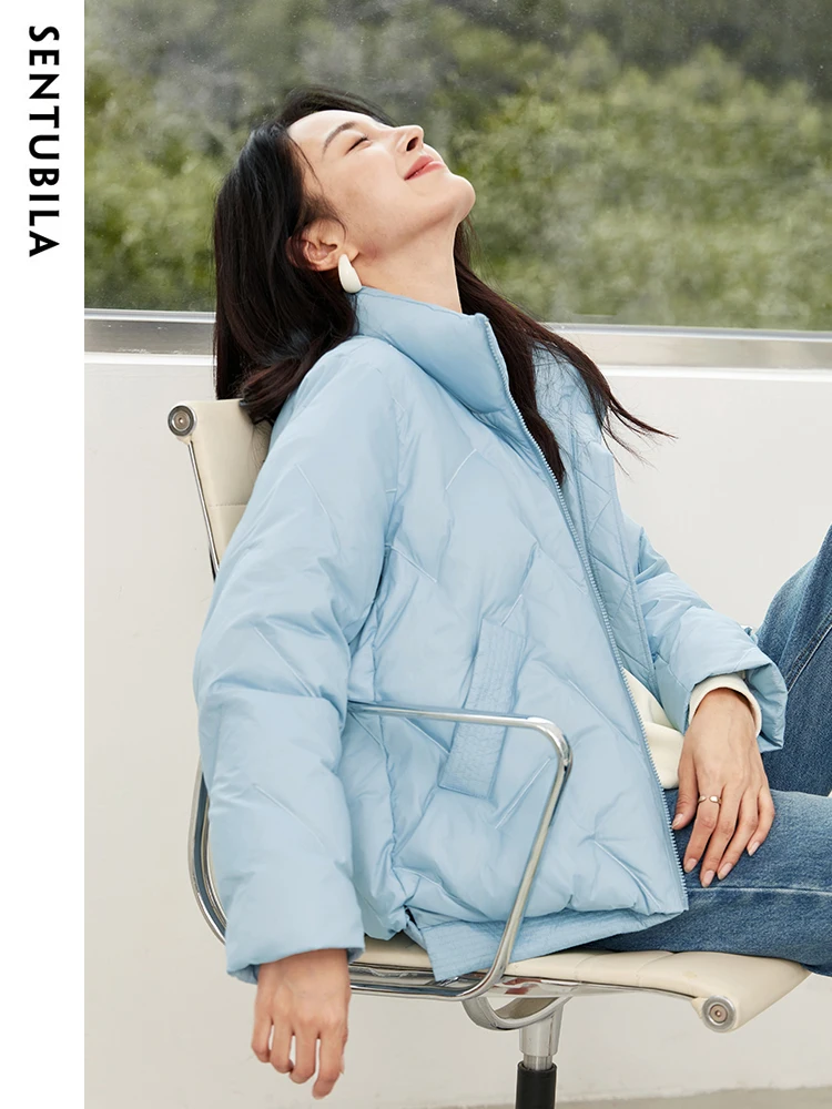 SENTUBILA Winter 90 White Duck Short Down Jacket Women 2023 Zipper Stand Collar Crop Down Coats Warm Puffer Jackets W34Y49505