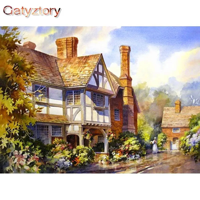 

GATYZTORY 60x75cm Frame Diy Painiting By Numbers Kits For Adults Chalet Scenery Drawing By Numbers For Home Decors Diy Gift