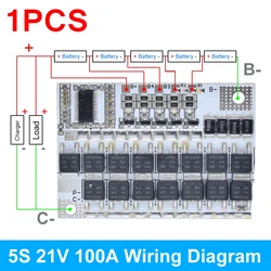 High-Capacity Lithium Battery Protection Circuit Board with Balancing Feature (1PCS 5S 21V 100A)