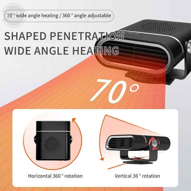2 En 1 Calefacción Y Ventilación 200W 12V Calentador Coche Mechero:12V Calentador De Coche Portátil Descongelador Rápido Aire Caliente Frío