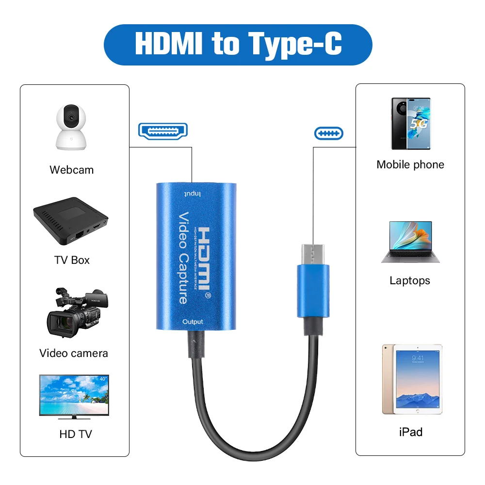 HDMI To USB Type C Video Capture Card 1080P Video Game Grabber Record for PS5 Xbox Steam Camcorder PC Phone Macbook iPad Laptop video capture adapter
