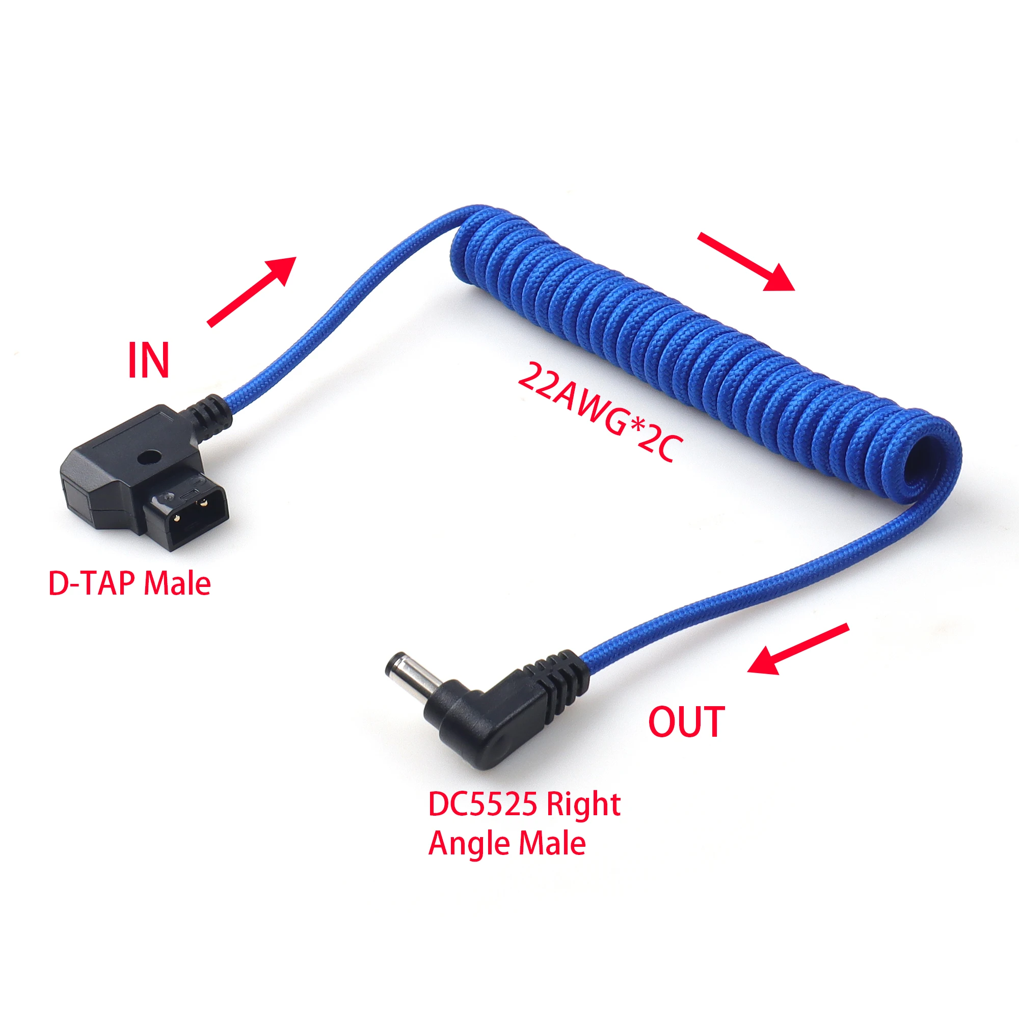 【LANO】 DC 5.5 × 2.5 mm 직각 전원 케이블 - D-탭 나일론 스프링 와이어, DSLR 리그 카메라, KiPRO LCD 모니터 전원 케이블에 적합