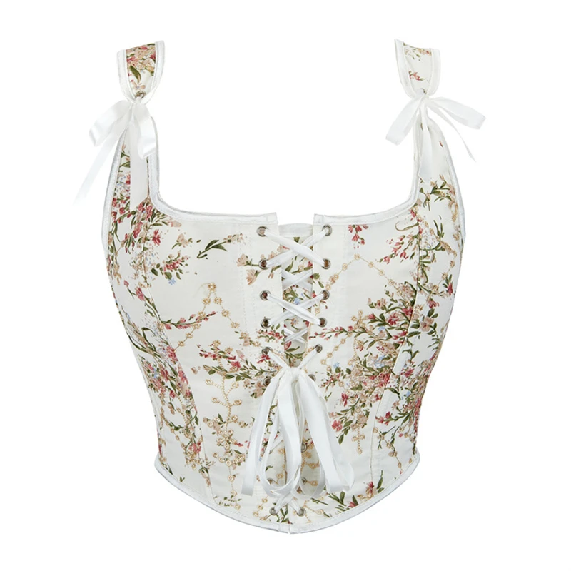 Description Picture 3 of itemWomen Sexy Floral Overbust Corsets Bustiers with Shoulder Straps Gothic Bustier Vintage Flower Print Corselet Crop Top Tank