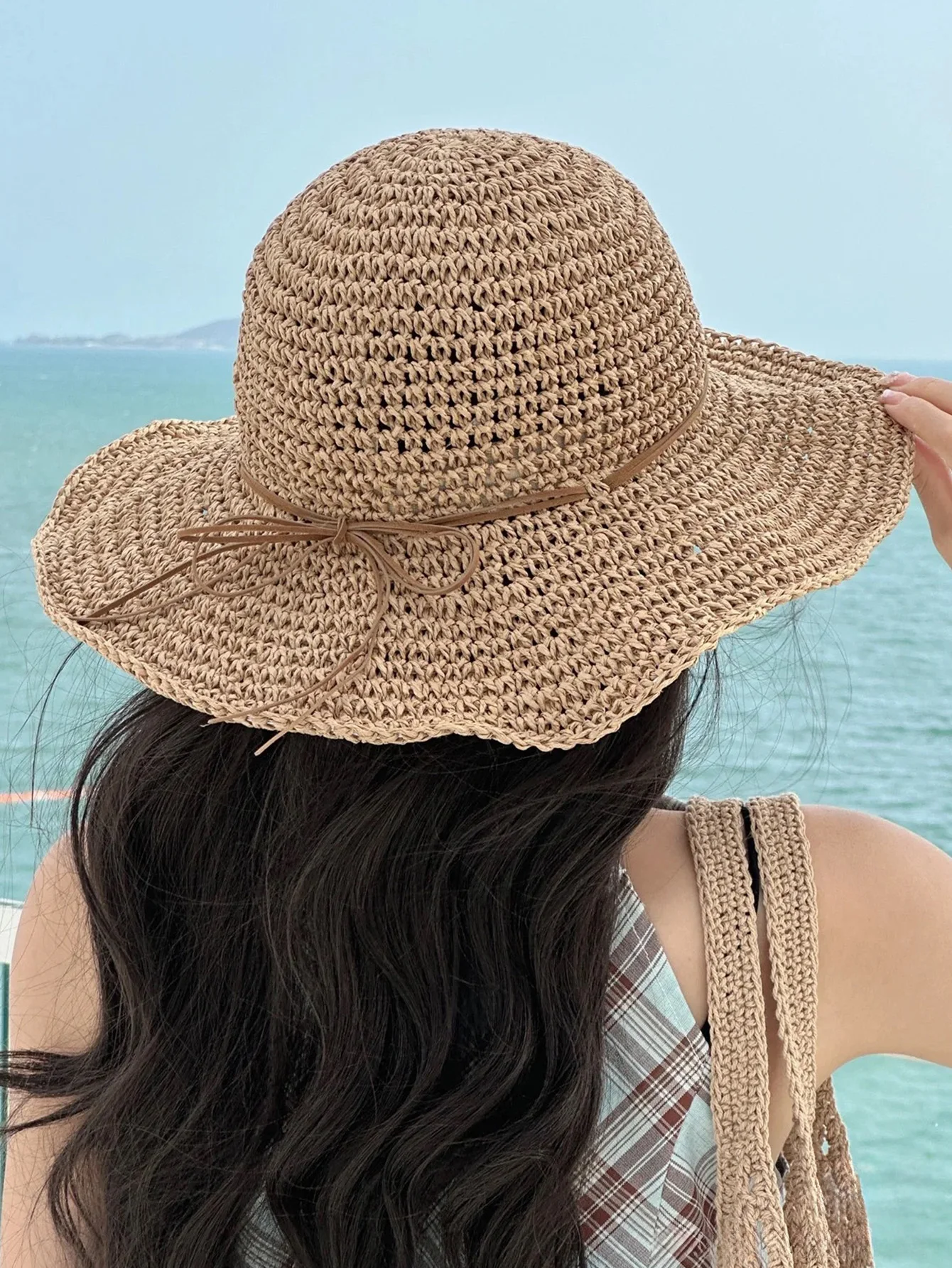 Sommer Strand Koreanische Stroh Hut für Frauen Visier Eimer Hut Hand Weben Panama Mädchen Angeln Chapeau Sonnenhüte für Frauen – Detail 3