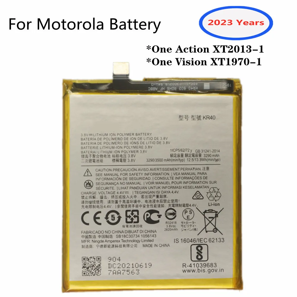 

2023 Years KR40 Battery For Motorola Moto One Action XT2013-1 / One Vision XT1970-1 3500mAh Large Capacity Mobile Phone Bateria