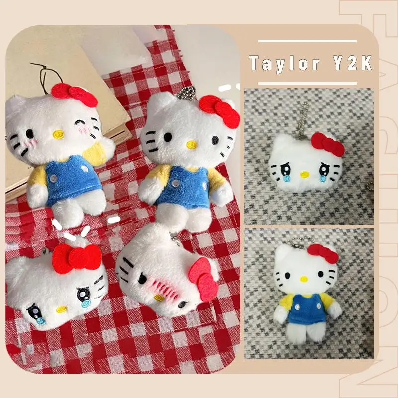 

10cm Sanrio Hello Kitty Plush Toy Anime Figure Y2K Girls Backpack Accessories Cartoon Kawaii Emotion Pack Doll Pendant Keychain