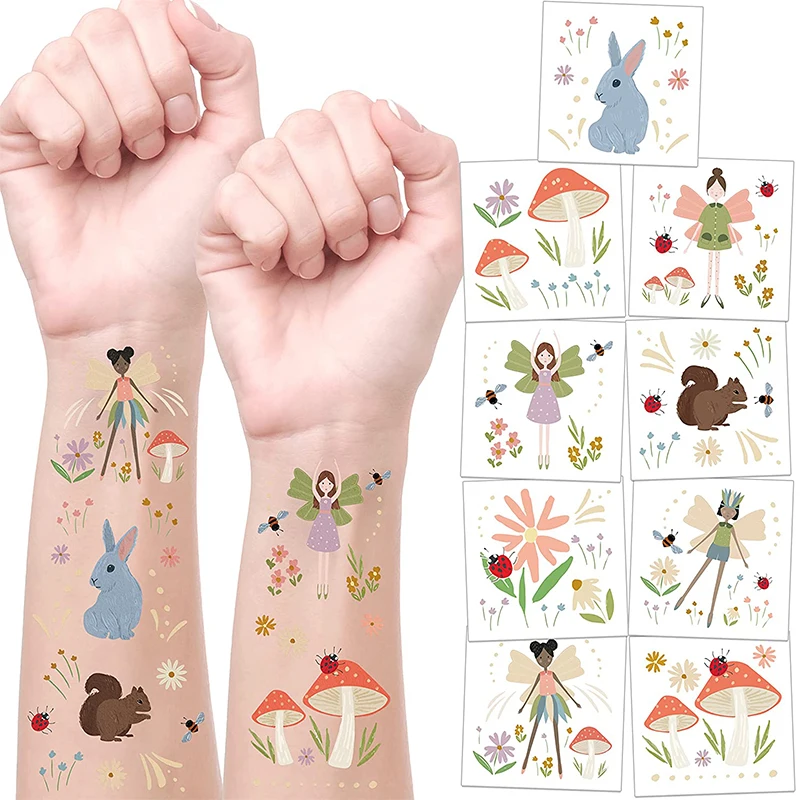 

Woodland Animal Mushroom Flower Fairy Ladybird Bee Temporary Tattoo Stickers for Kids Birthday Party Toy Gift Forest Party Favor