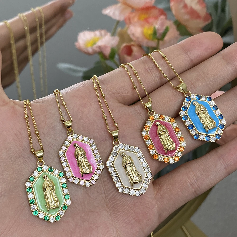 Virgin Mary Rainbow Medal Necklace 5