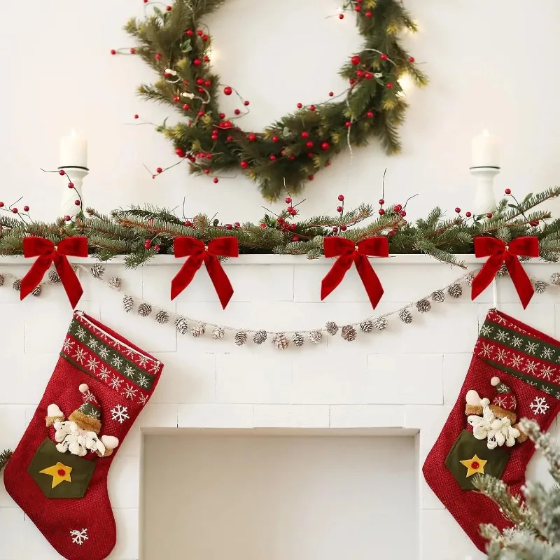 25pcs 2.5cm Velvet Bow Christmas Tree Decoration Pendant Christmas Day Atmosphere Decoration Prop