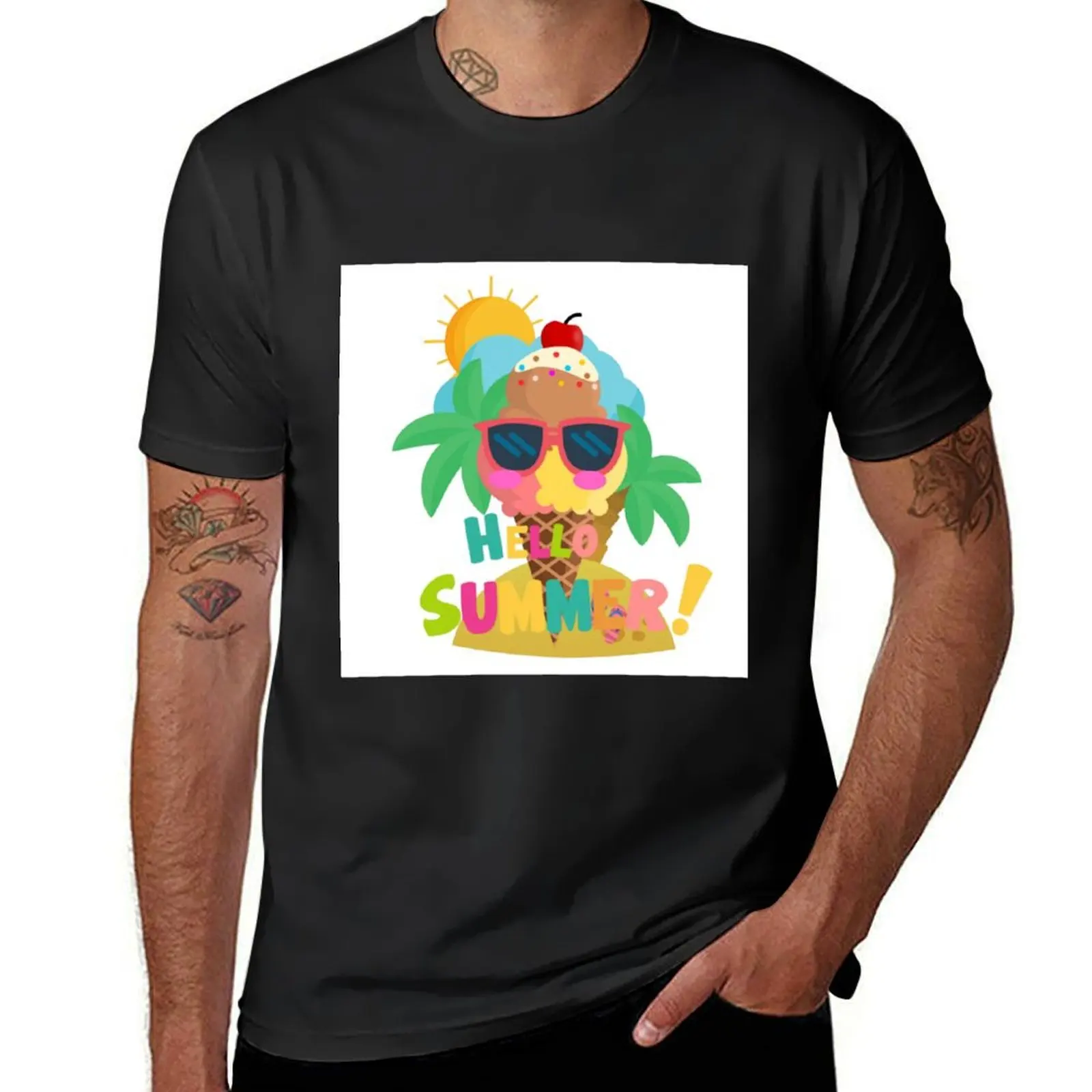 

summer ice cream on white T-Shirt vintage anime mens workout shirts