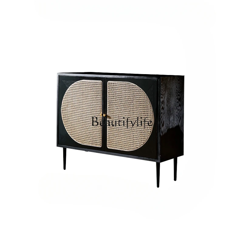 

Nordic Solid Wood Rattan Sideboard Cabinet Living Room Tea Cabinet Locker Simple Modern Lobby Entrance Cabinet