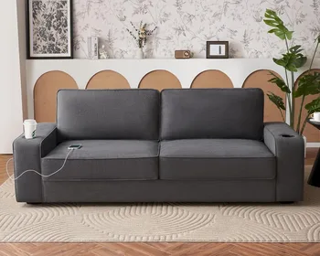 89” Modern Sofa with USB & Cup Holders 1